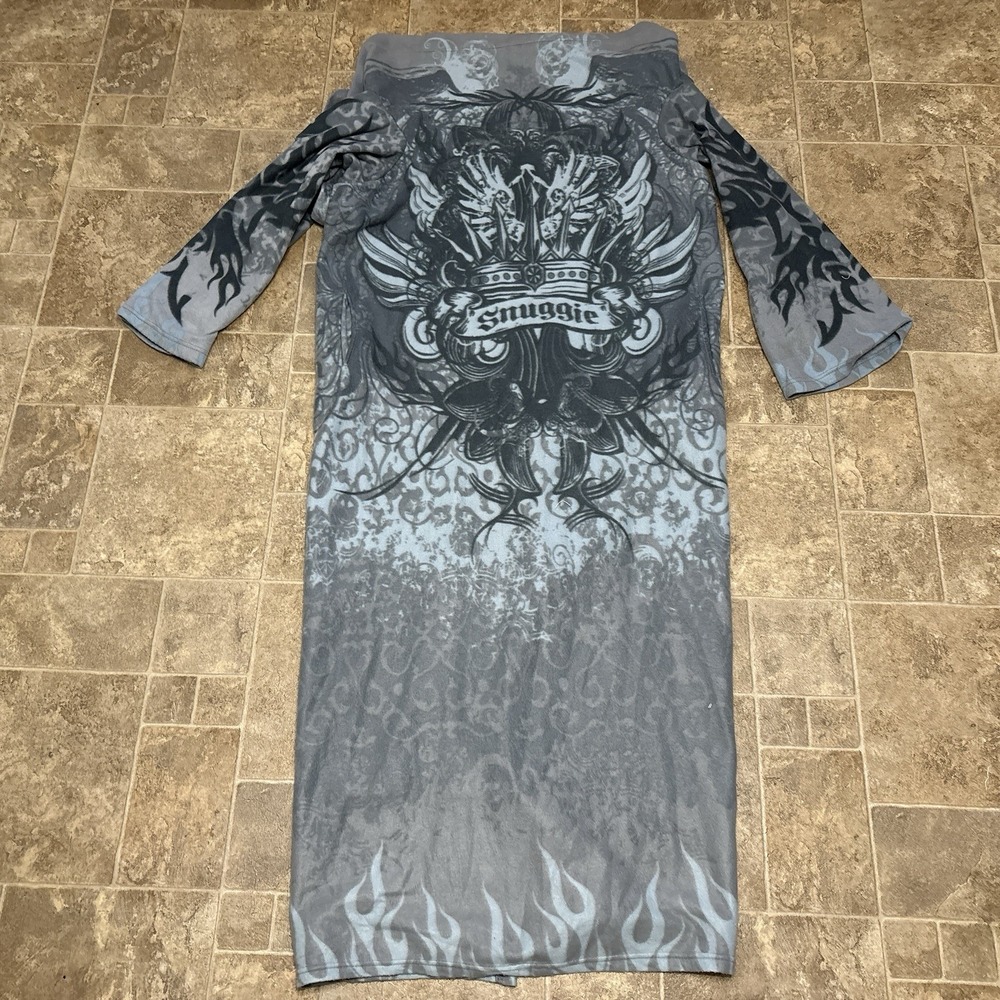 RARE Vtg Snuggie Tattoo Tribal Fleece Blanket Sleeves 71x54 Y2K Cozy Pockets!